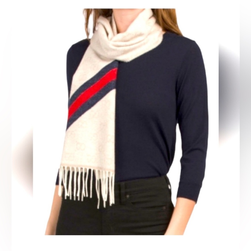 Gucci Guccisima monochromatic wool & alpaca scarf w/ sherry line stripe  NWT